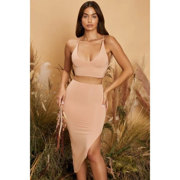 NWT Oh POLLY CROSS MY MIND  Plunge Neck Crop Top Color Tan Size US 10 - Picture 6 of 10